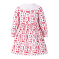 Load image into Gallery viewer, Back view flat lay of the Babycakes Smocked Dress in Alabama, white dress with a crimson elephant, houndstooth, and 'T-TOWN 1831' print and an eyelet collar.