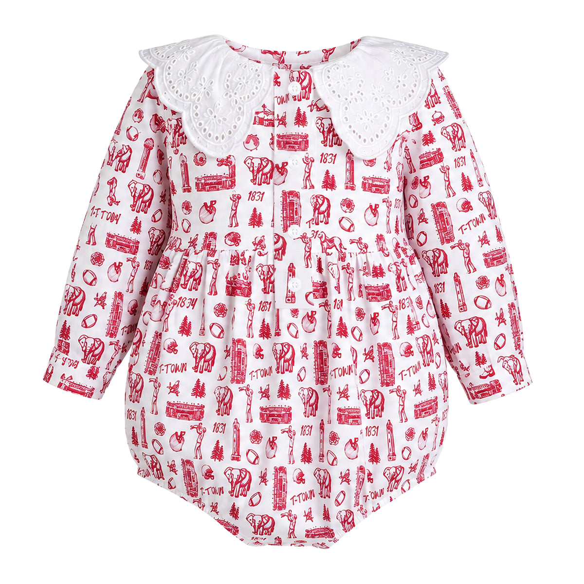 Alabama print smocked bubble romper for baby girls, Daddy & Me matching outfit by Princess & Papa