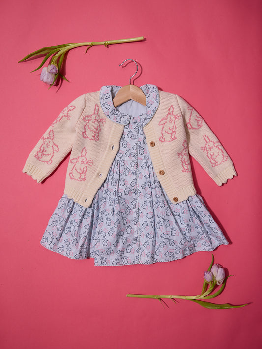 Darling Button Down Cotton Dress | Pink and Blue Bunnies