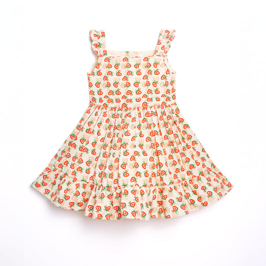 Lovebug Sleeveless Ruffle Dress | Strawberries