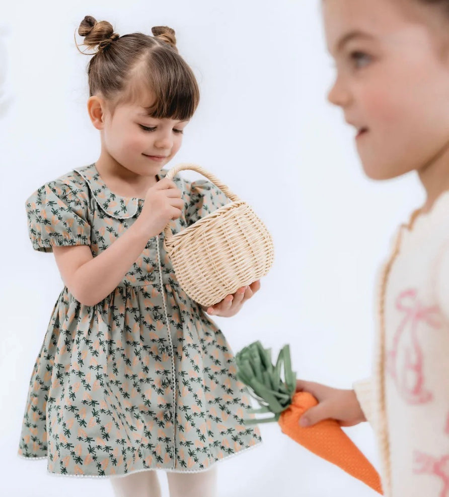 Darling Button Down Cotton Dress | Green and Orange Carrots