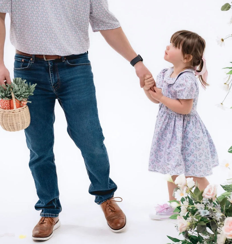 Darling Button Down Cotton Dress | Pink and Blue Bunnies