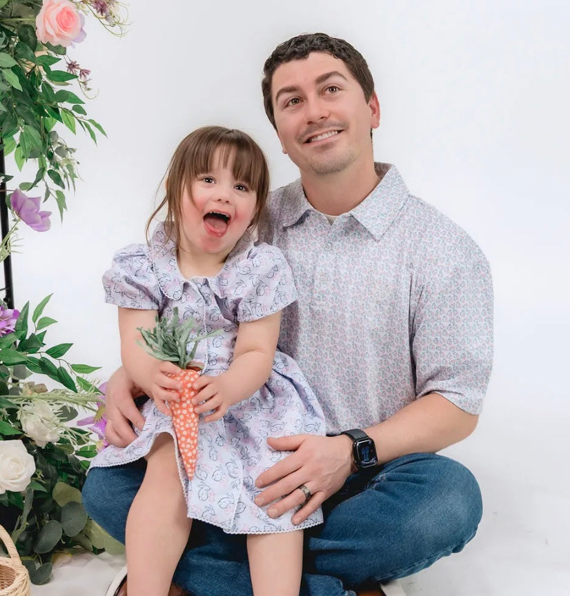 Darling Button Down Cotton Dress | Pink and Blue Bunnies