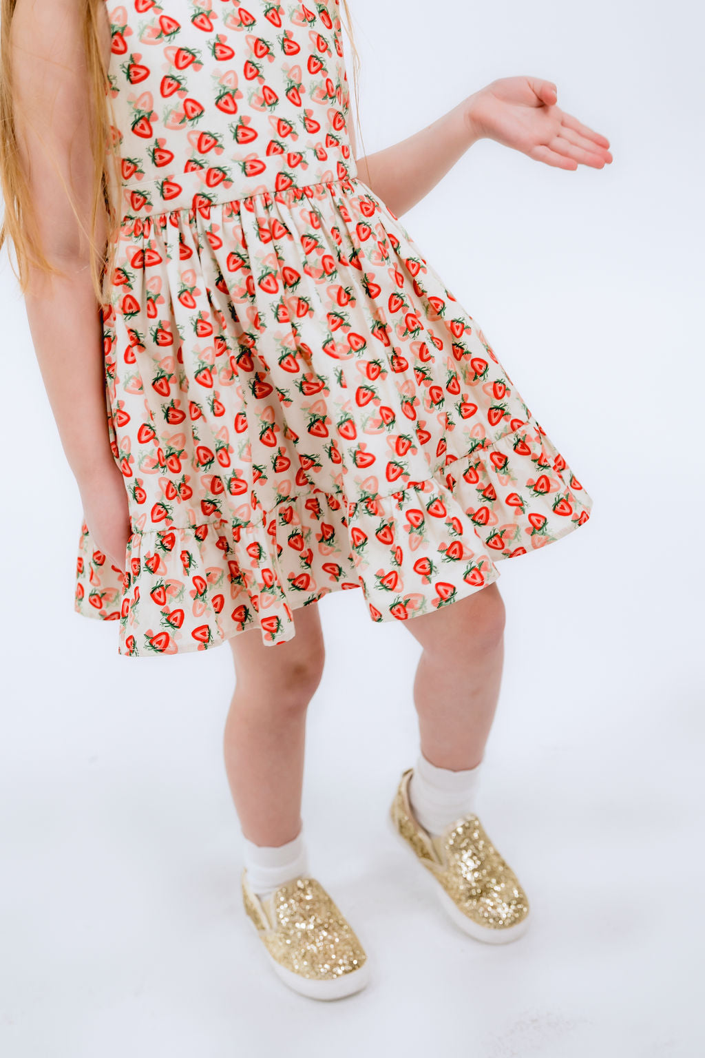 Lovebug Sleeveless Ruffle Dress | Strawberries