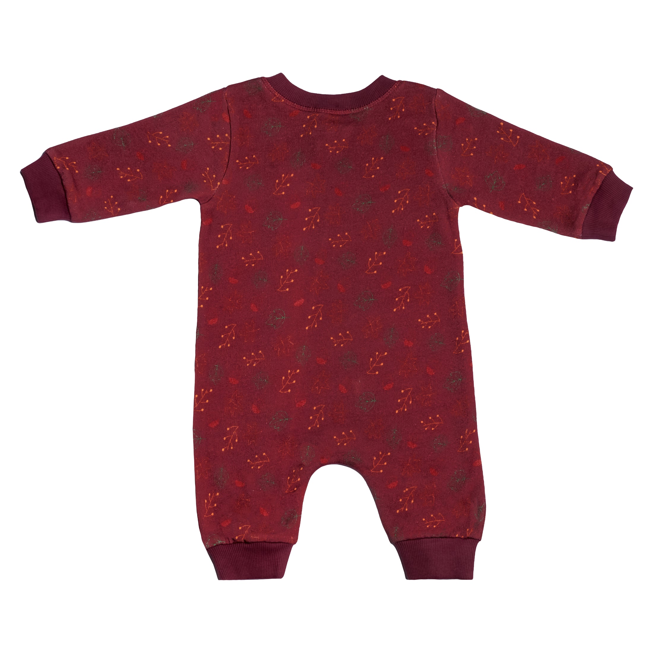 Red baby onesie with a pattern on a white background