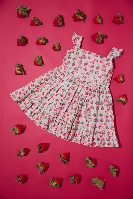 Lovebug Sleeveless Ruffle Dress | Strawberries